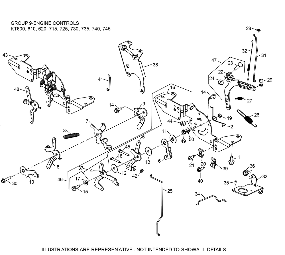 Kt735-3103 Engine Controls Diagram and Parts List for KT735-3103  Cub Cadet Lawn Tractor